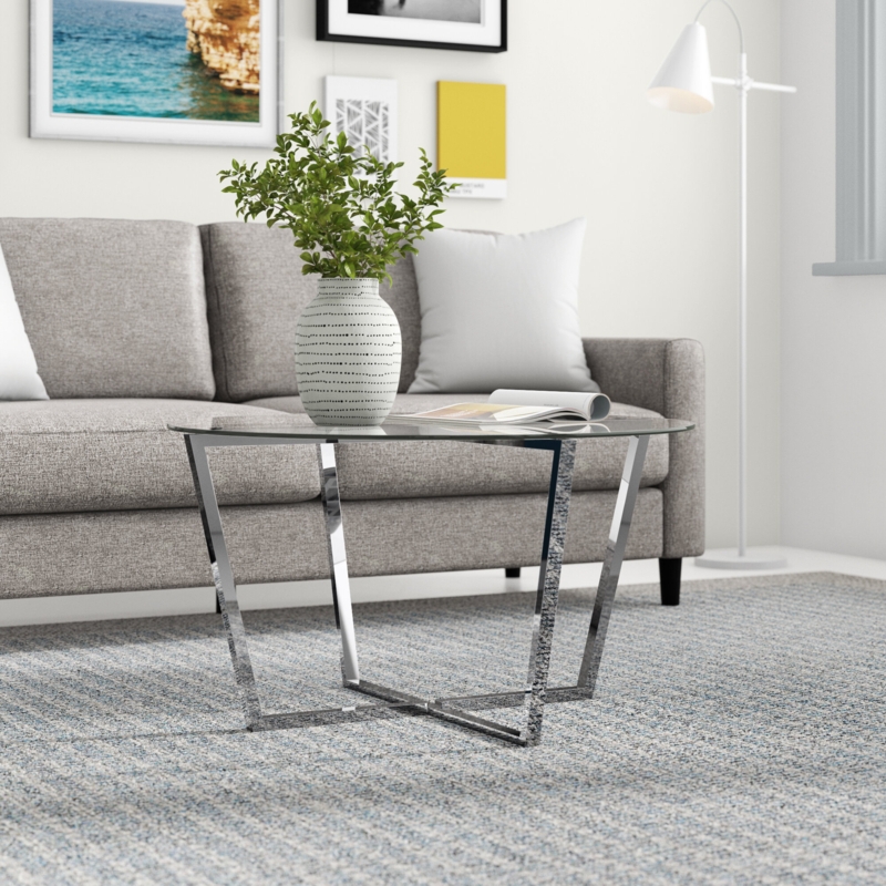 Circular Glass Coffee Table with Chrome Base