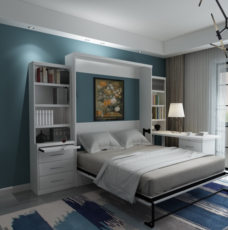 Korte Queen Solid Wood Storage Office Murphy Bed