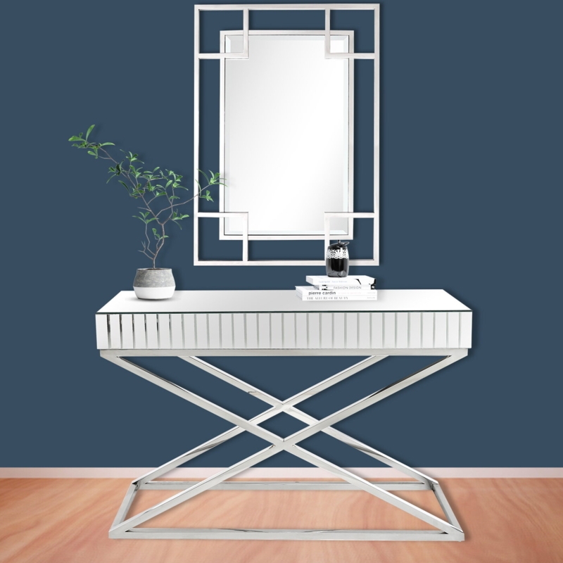 Mirrored Console with Rectangular Accent Mirror
