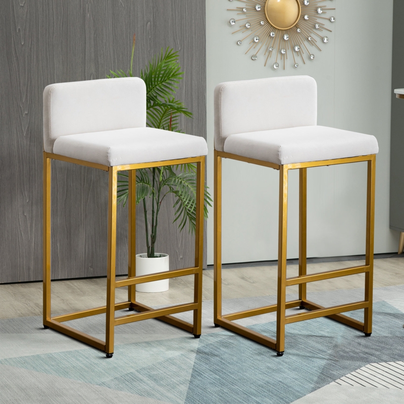 Velvet Upholstered Bar Stools with Metal Frame