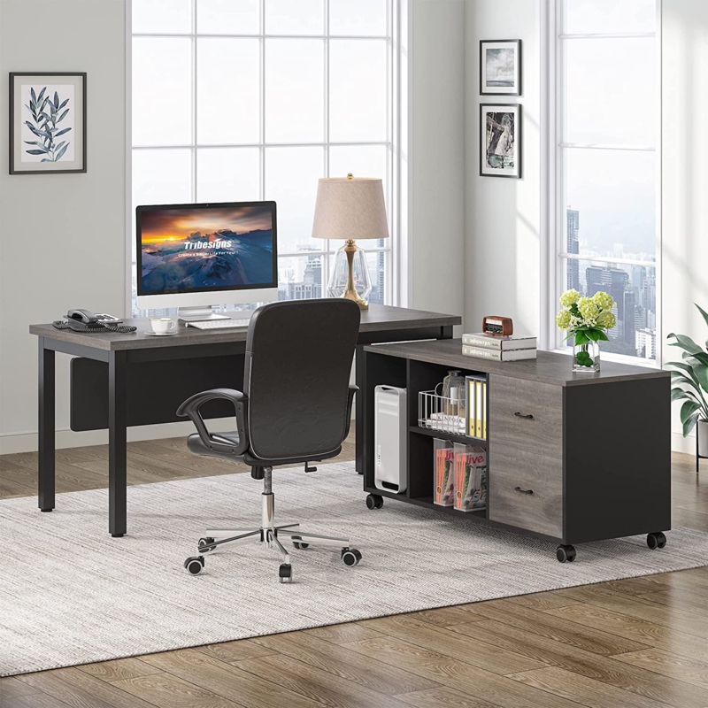 L-Shaped Desk with Flexible Storage Cabinet