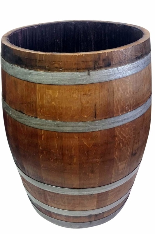 Lacquer Finished Oakwood Urn Style Tall Barrel Planter 27"H X 27"W