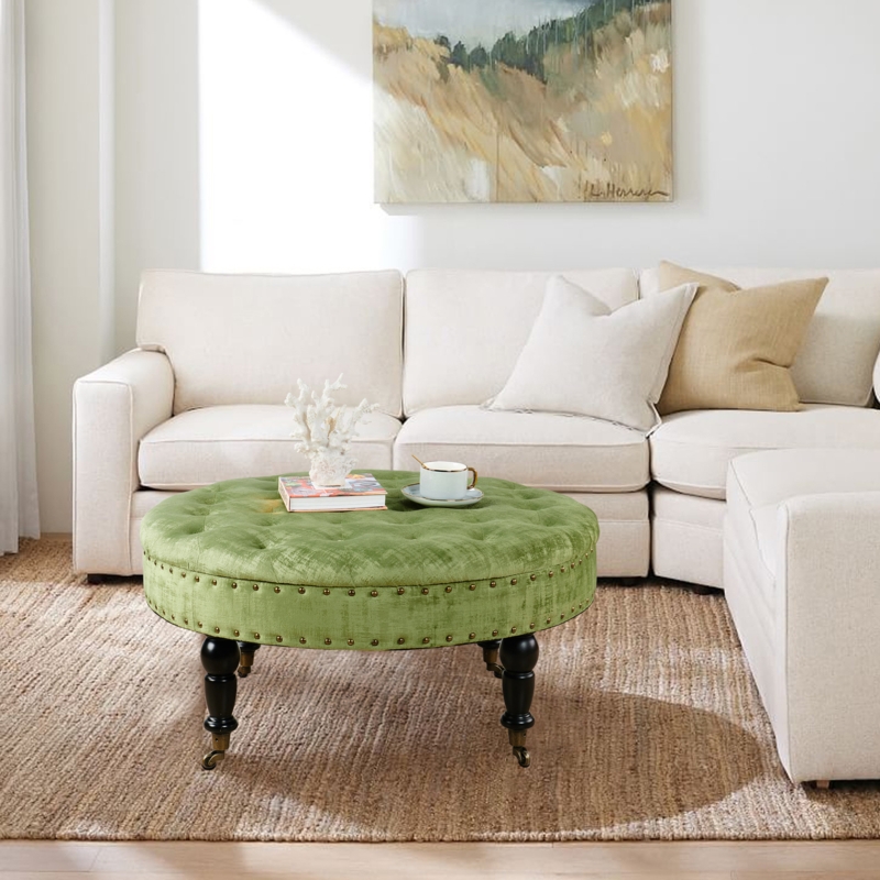 Textured Velvet Round Coffee Table Ottoman