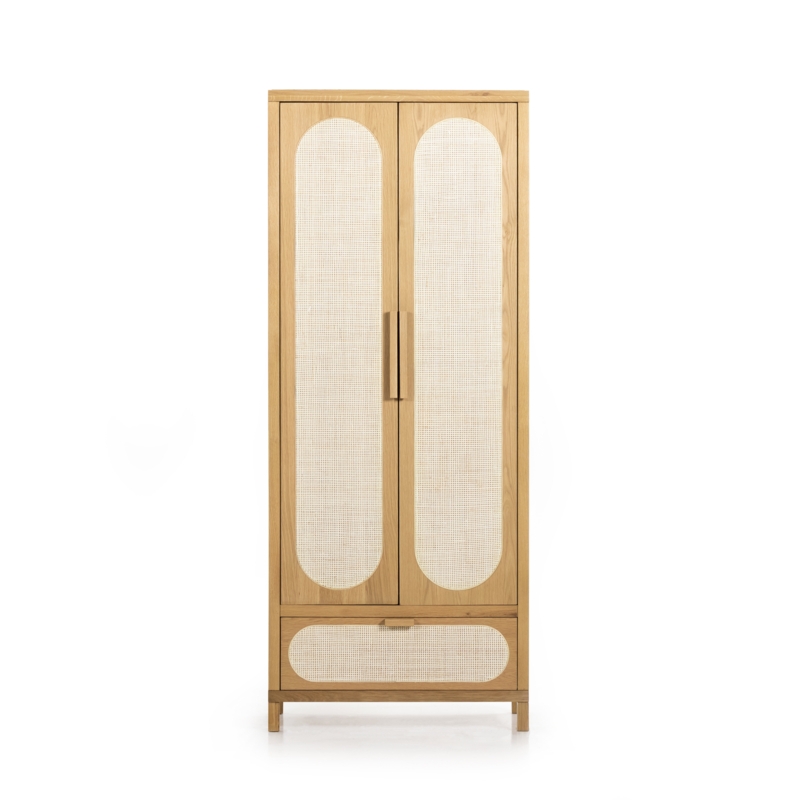 Honey Oak Accent Cabinet with Cane Paneling