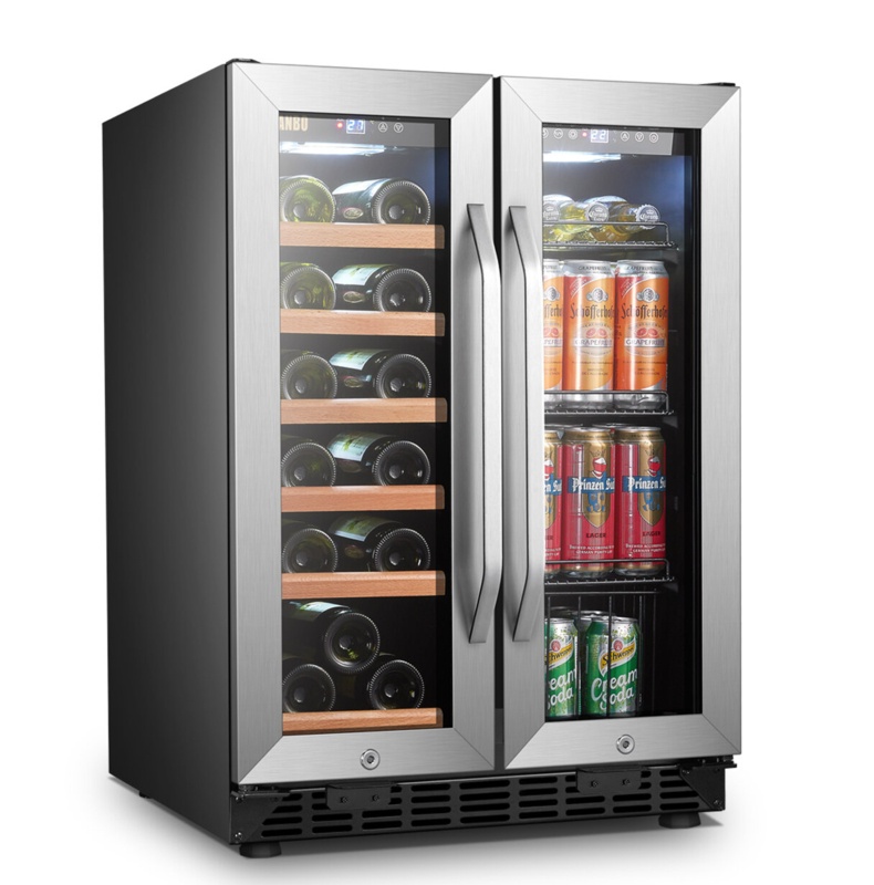 Lanbo Freestanding Refrigeration 23.4'' width 18 Bottle and 55 Can Dual Zone Freestanding/Built-In Wine & Beverage Refrigerator