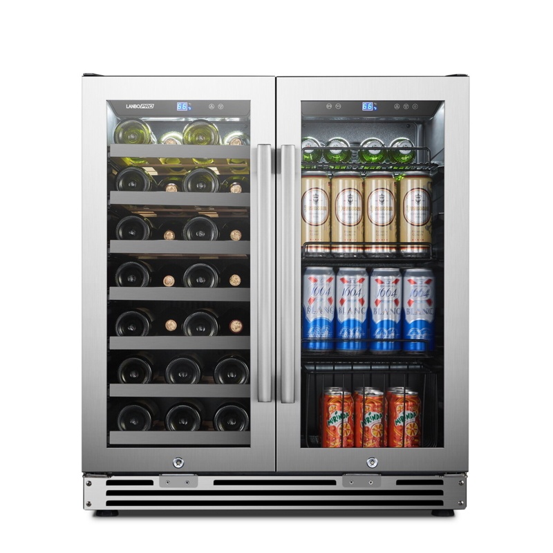 Lanbopro 29.5'' width 31 Bottle and 58 Can Dual Zone Freestanding/Built-In Wine & Beverage Refrigerator