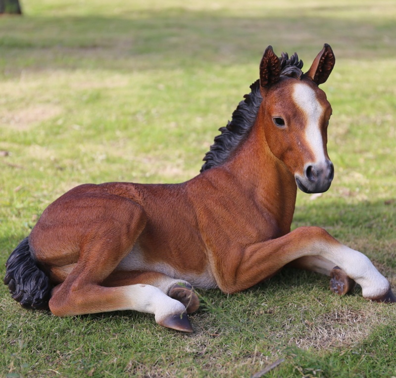 Large Laying Down Horse Colt Statue