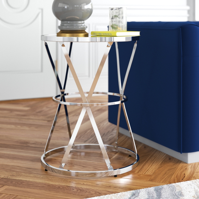 Round Mirrored End Table