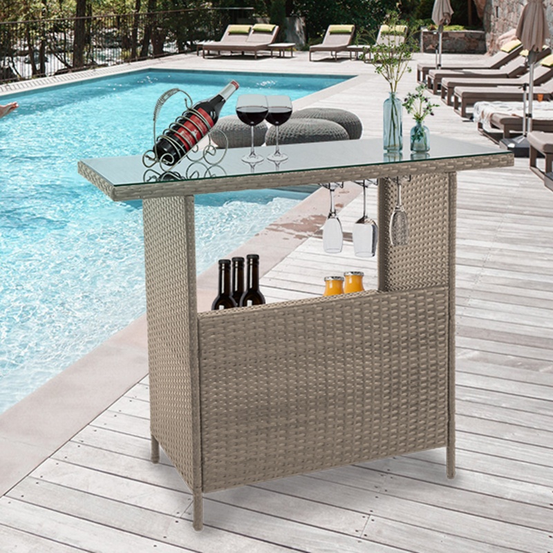 Latitude Run® Bar Counter With Wicker Outer Material