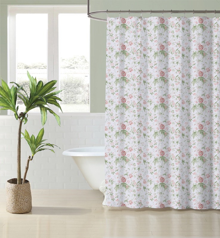 Laura Ashley Breezy Floral Cotton Pink Shower Curtain