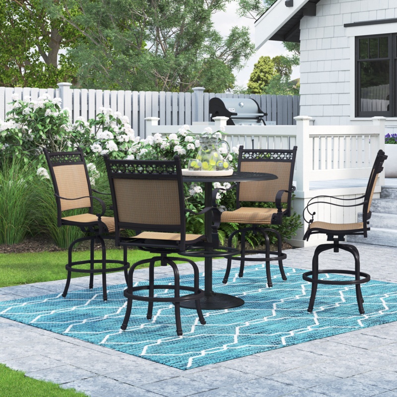 Lauri 5-Piece Patio Bar Set with 42'' Round Pedestal Bar Table