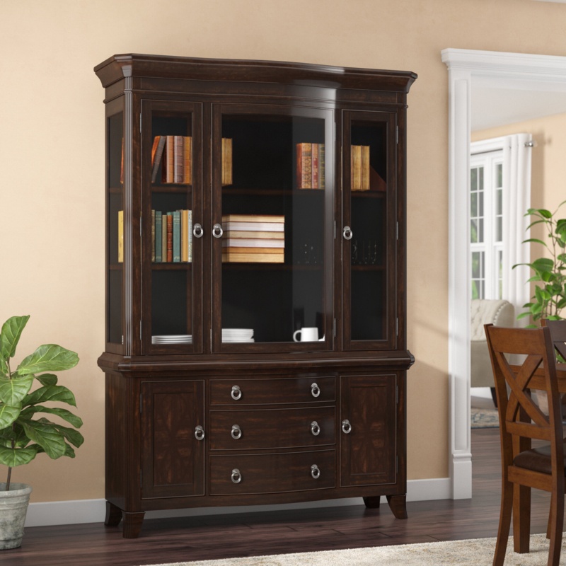 Layoya 57.75'' Wide Mirrored Back China Cabinet with Lighting