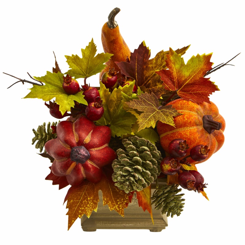 Leaf Mixed Floral Arrangement in Pot