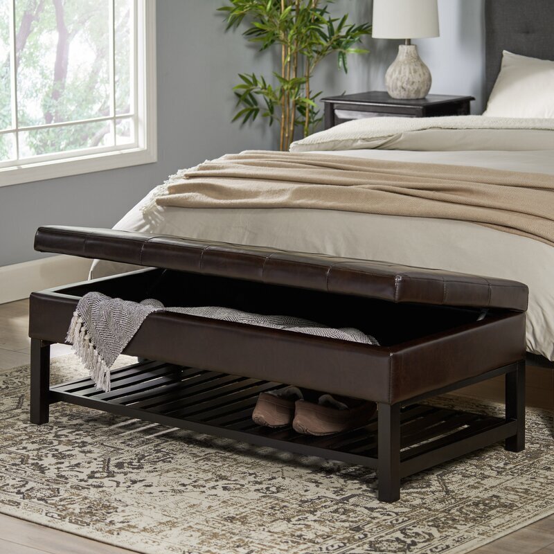 Leather Ottoman With Shelf and Hidden Storage Area