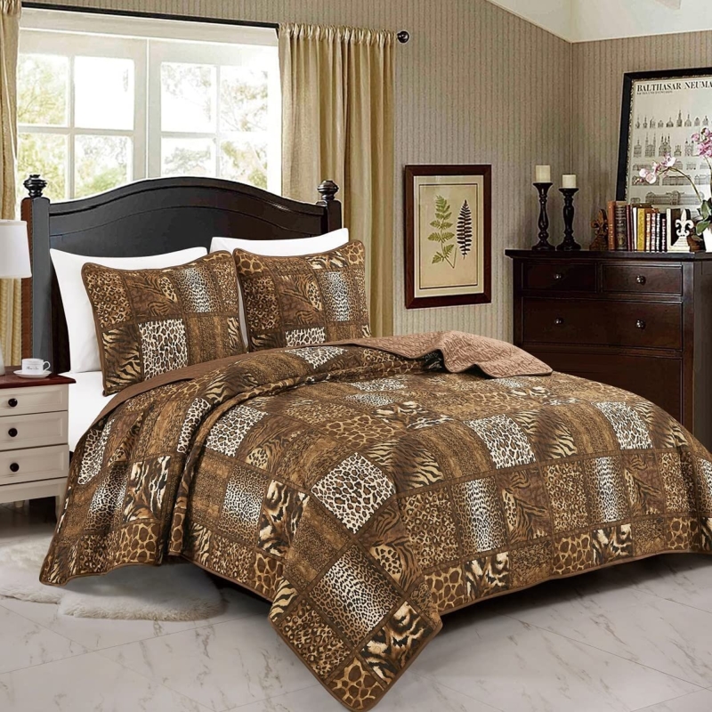3 Piece Animal Print Bedspread Set
