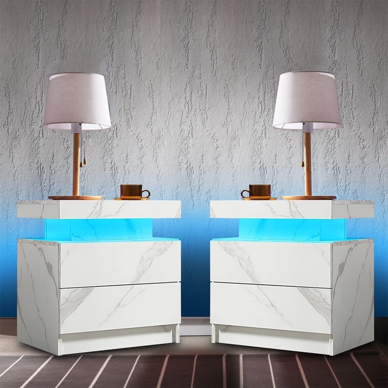 LED Bedside Table with Drawers