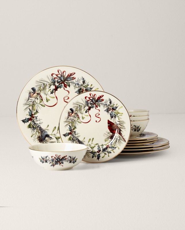 Lenox Winter Greetings Porcelain China Dinnerware Set - Service for 4