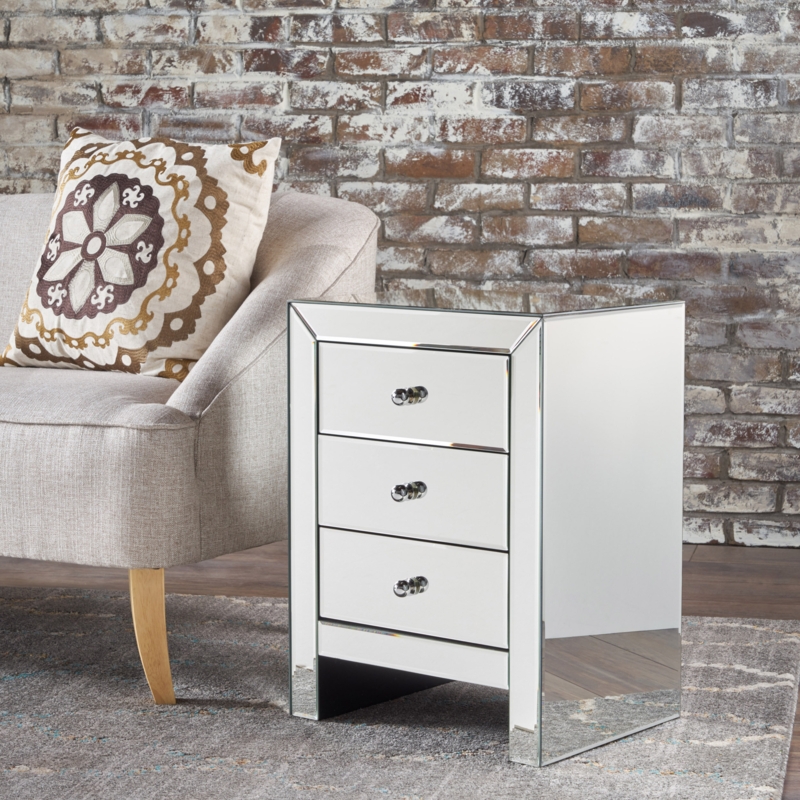 Mirror Finished End Table with Storage