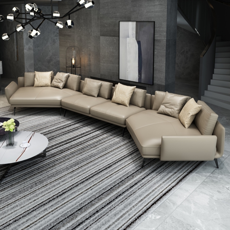 Italian Leather Sectional Sofa with Metal Legs