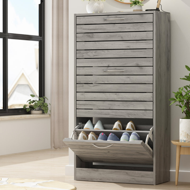 Light Grey Wooden Shoe Cupboard