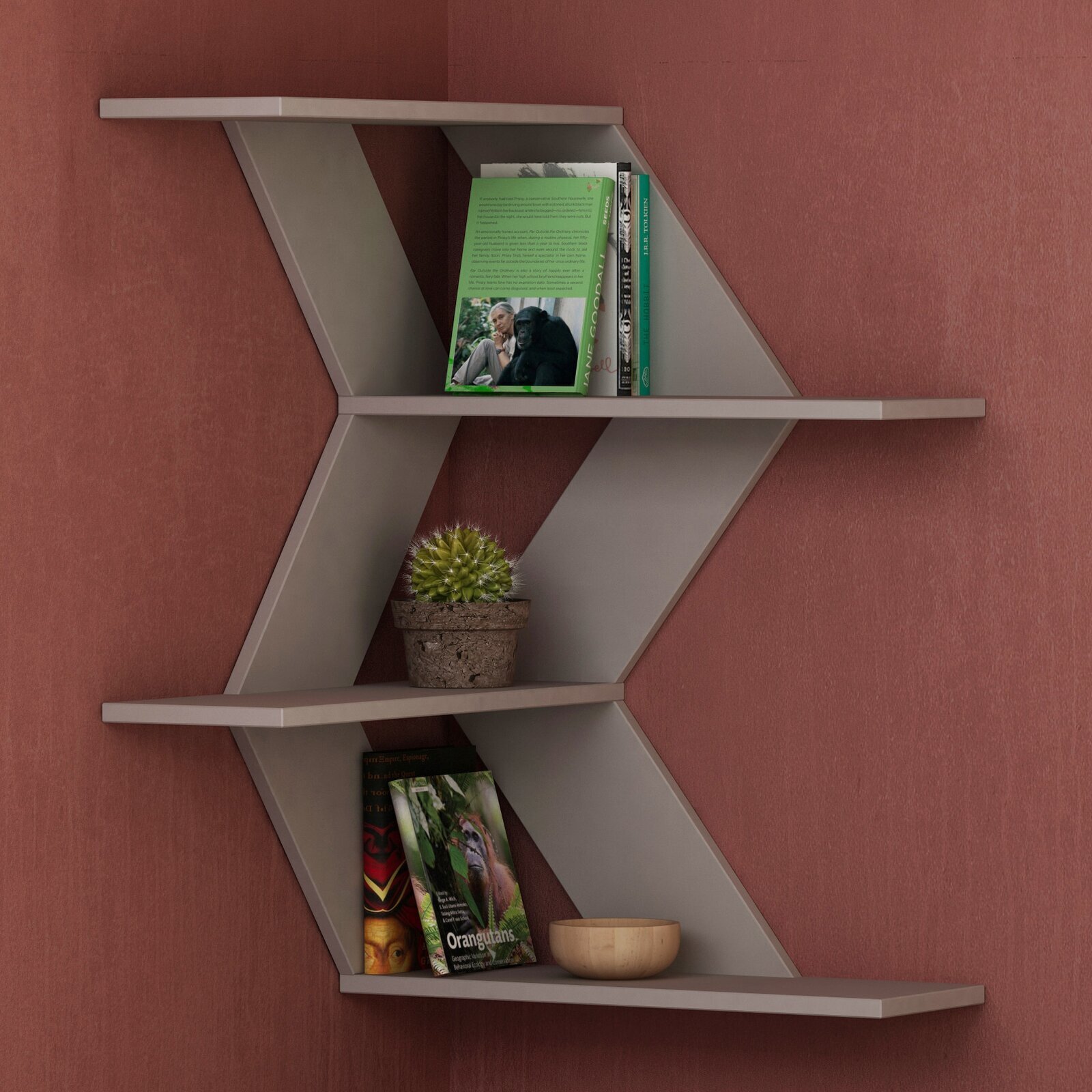 Light Mocca Wooden Corner Shelf