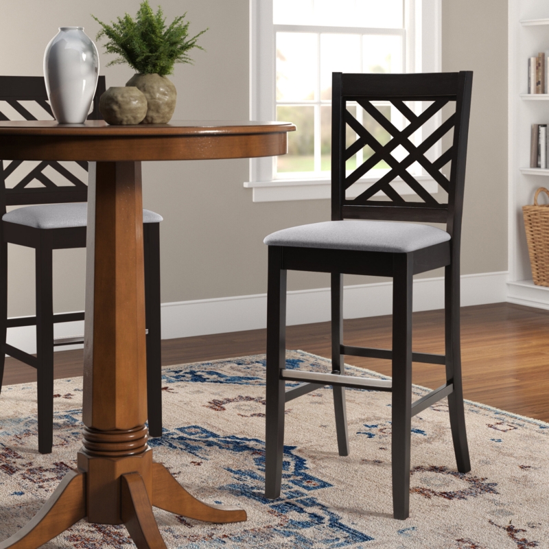 Geometric Oak Bar Stools with Upholstered Seats