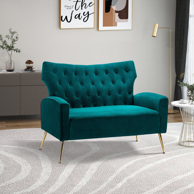 Glam Wingback Loveseat Sofa with Flared Metal Legs