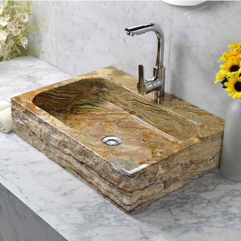 LITTLE TREE 15'' Natural Linen Stone Rectangular Vessel Bathroom Sink with Overflow