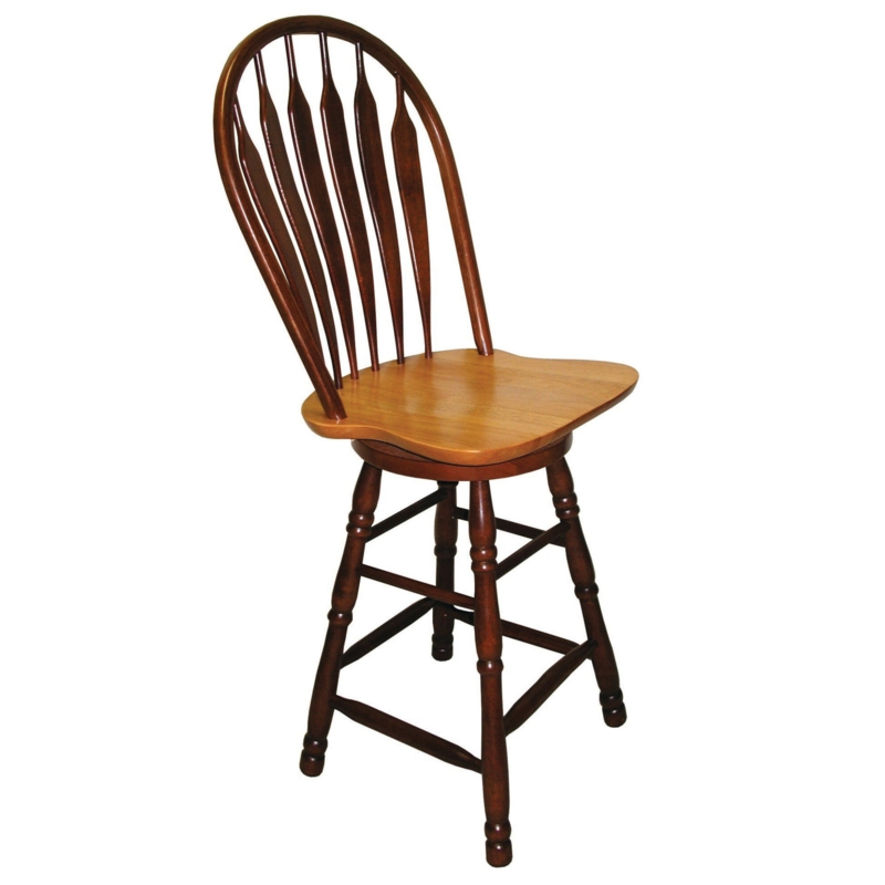 Windsor Style Swivel Barstool with Contoured Back