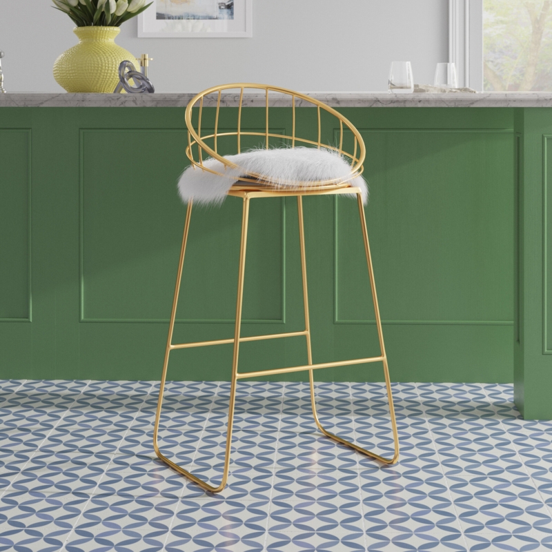 Glam Bar Stool with Faux Fur Cushion