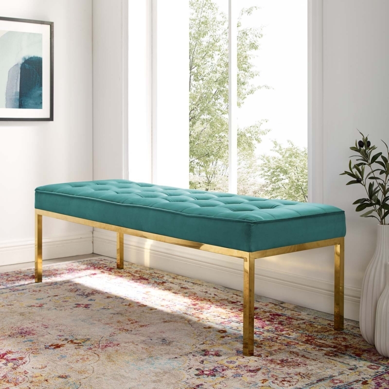 Contemporary Faux Leather Accent Bench