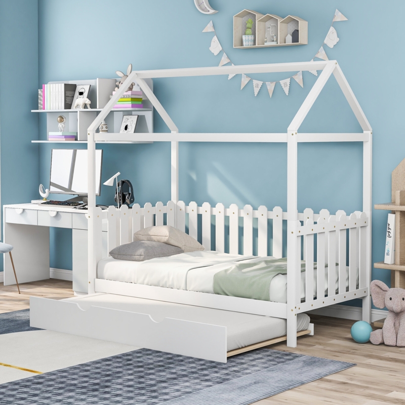 Twin House Bed with Trundle