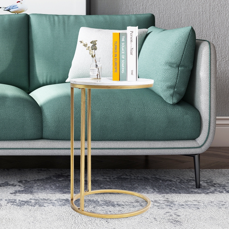 Sleek C-Structure Side Table with Artificial Marble Top