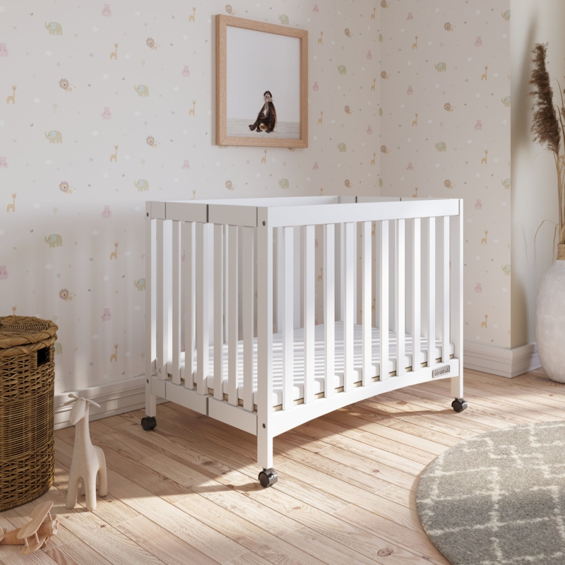 Mini Folding Crib with Wheels and Mattress