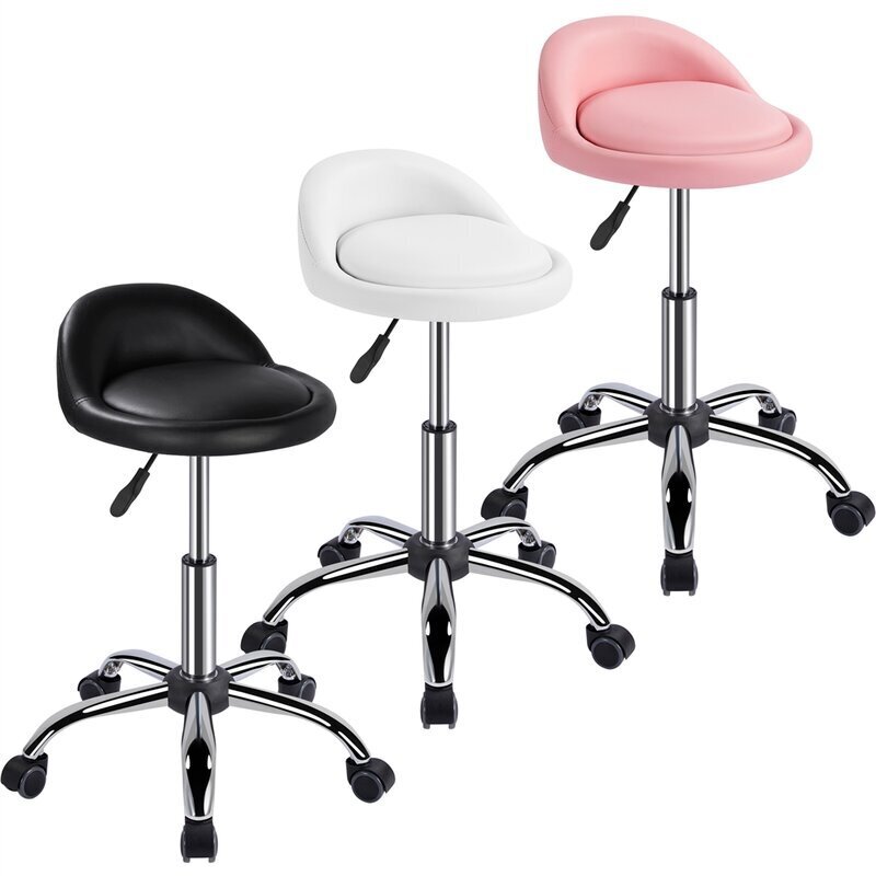 Low back adjustable height stool on wheels
