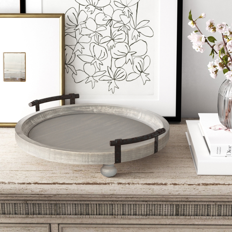 Rustic Round Serving Tray with Feet