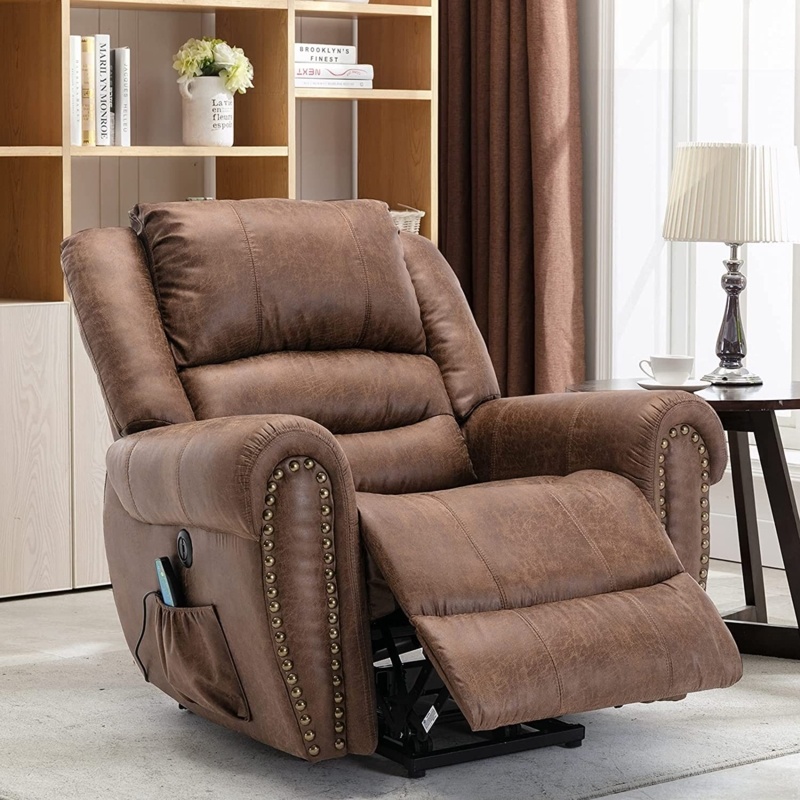 Lyquinn 42.5" Wide Leather Power Lift Assist Recliner with Heating Massager