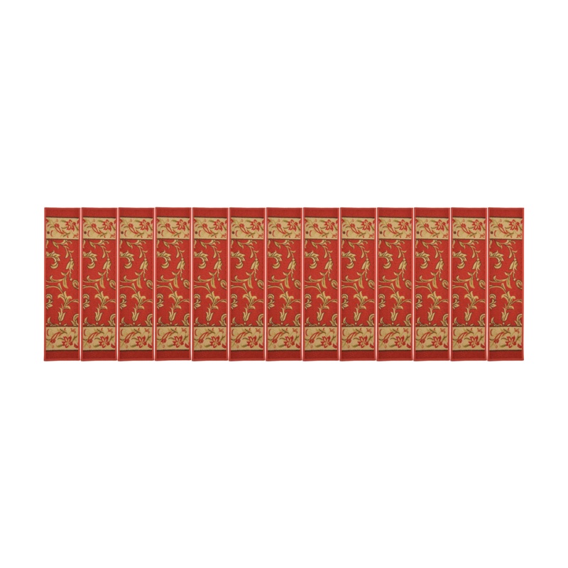Machine Washable Veronica Floral Red Skid Resistant Low Pile Stair Tread