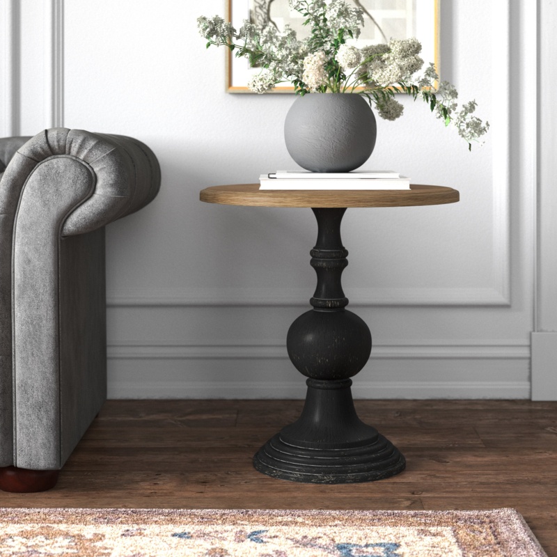 Distressed Pedestal End Table