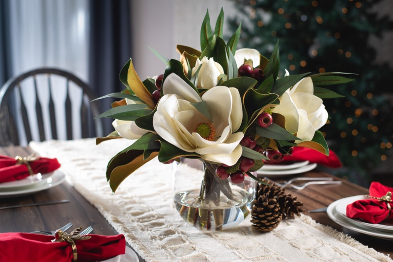 Magnolia, Crabapple and Eucalyptus Mixed Floral Arrangement in Vase