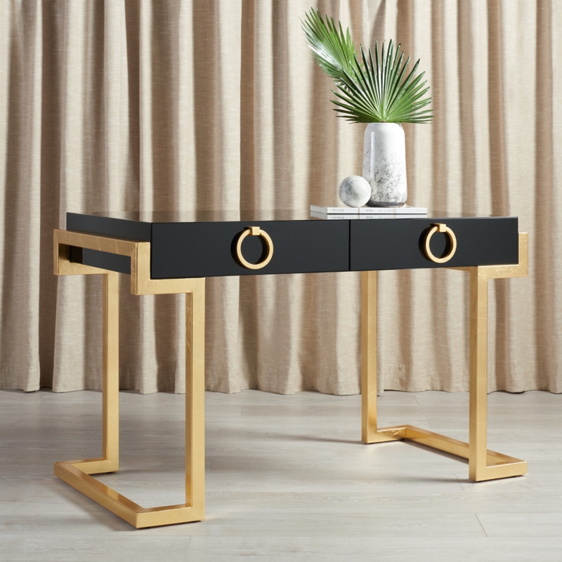 Art Deco Two-Drawer Desk with Gold Leaf