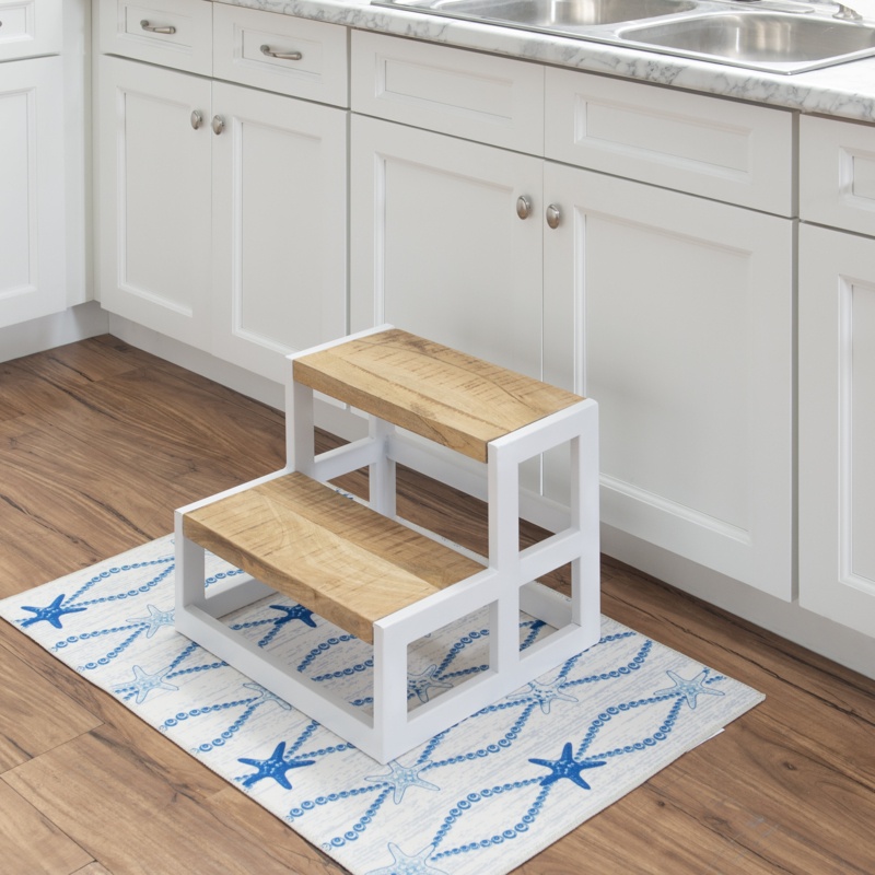 2-Step Wooden Stool with Metal Frame