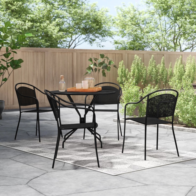 Malbon 35.25'' Round Indoor-Outdoor Steel Patio Table Set with 4 Round Back Chairs