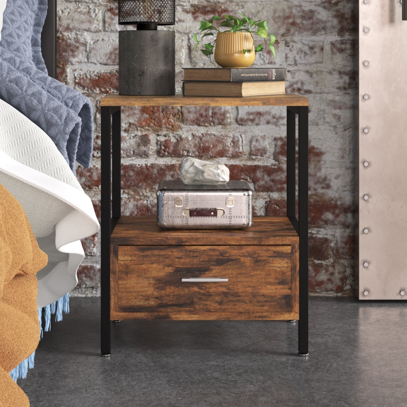 Industrial Design Nightstand with Drawer