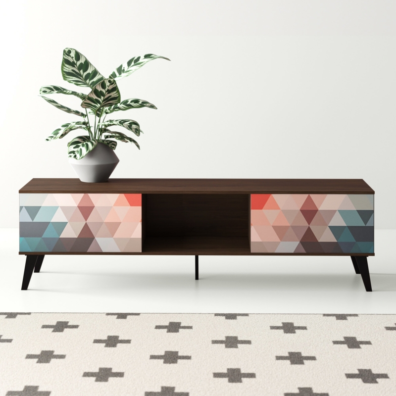 Mid-Century Modern TV Stand with Geometric Design