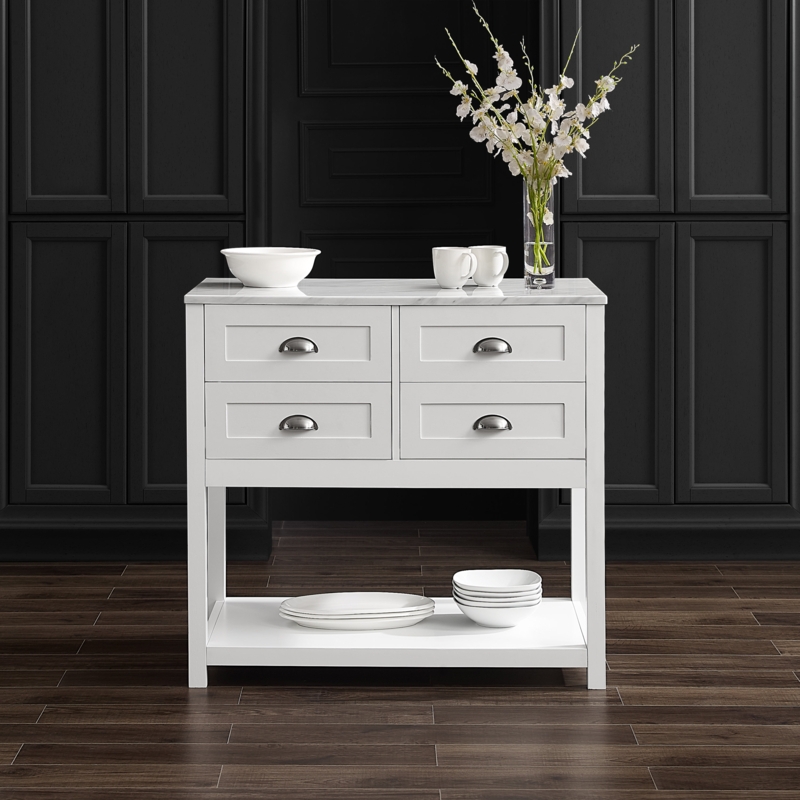Kitchen Island Cart with Storage and Faux Marble Top