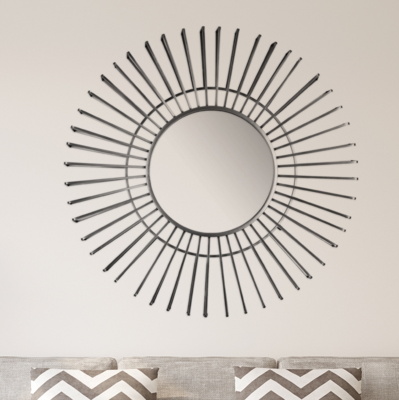 Large Round Wall Mirror with Silver-Finished Frame