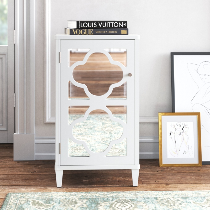 Mirrored Accent Cabinet with Lattice Design