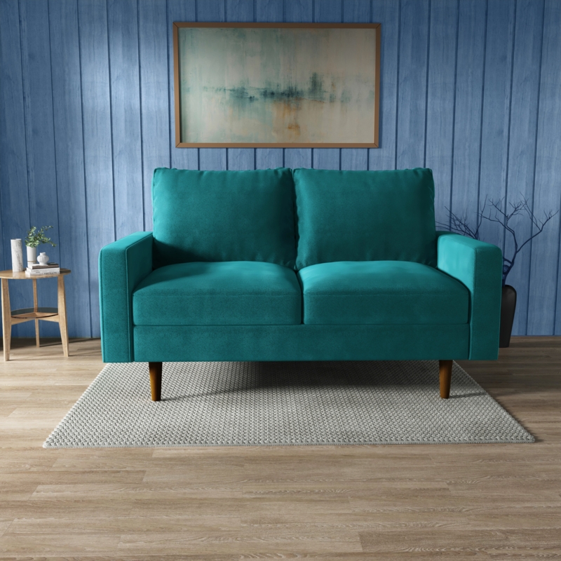 Velvet Upholstered Mid-Century Loveseat