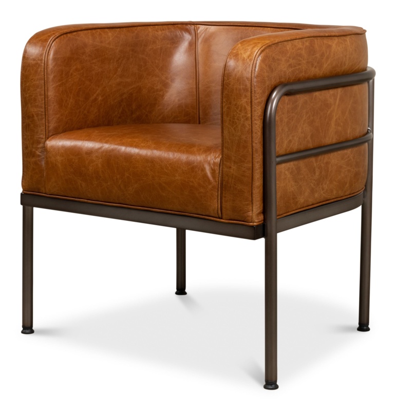 Mcafee 28" Wide Top Grain Leather Barrel Chair